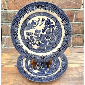 Vintage Churchill Blue Willow Dinner Plates Dishes Vintage 10in Set of 2 Pair